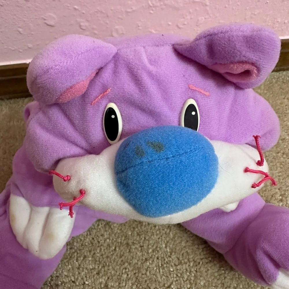 Fisher Price Rumple Cat Bear Purple Blue Nose Plush Soft Toy Vintage 1998 14”